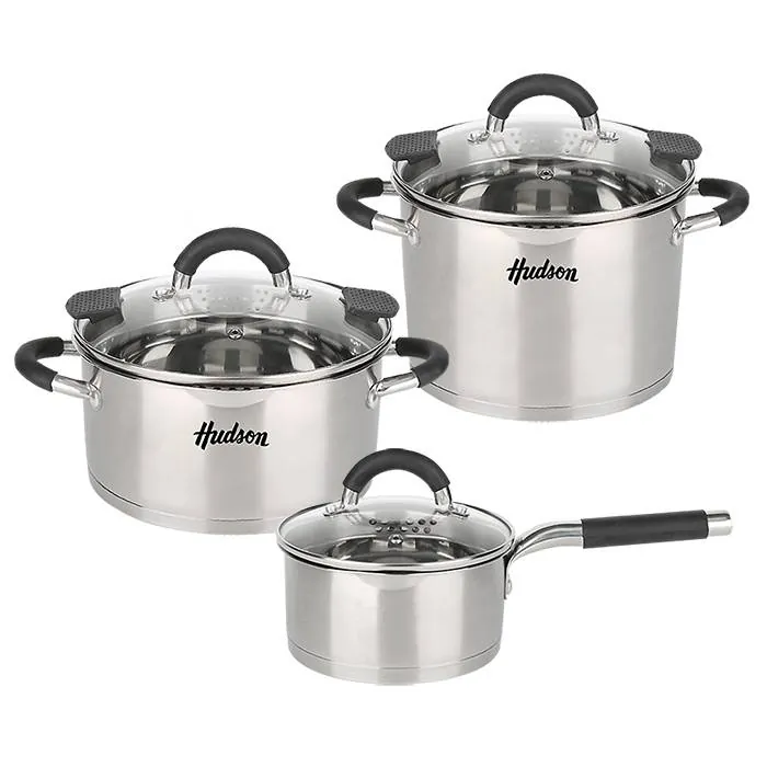 Batería Hudson de acero inoxidable 6 piezas con tapas de vidrio