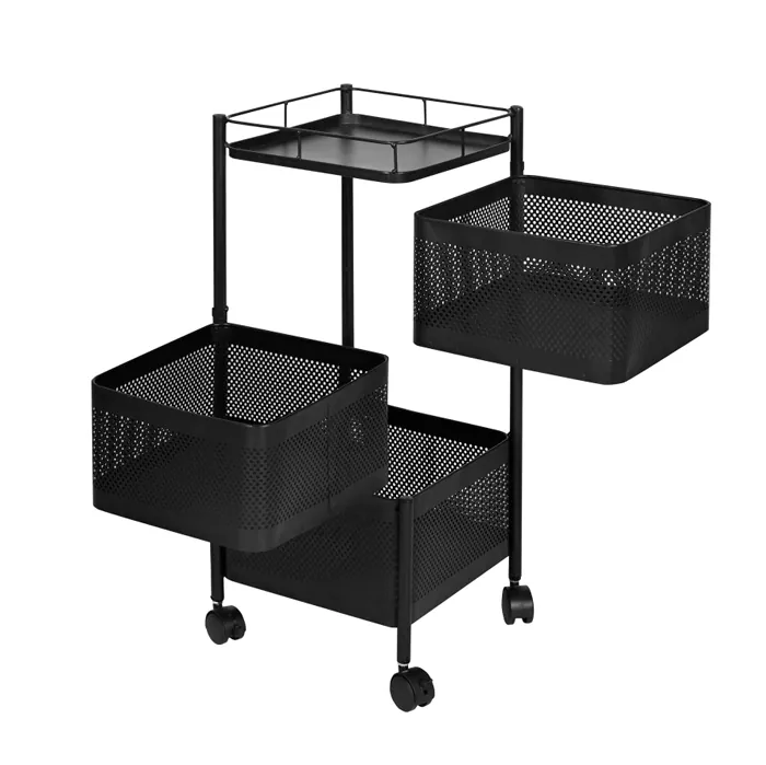 Carrito multiuso 3 canastos giratorios con ruedas
