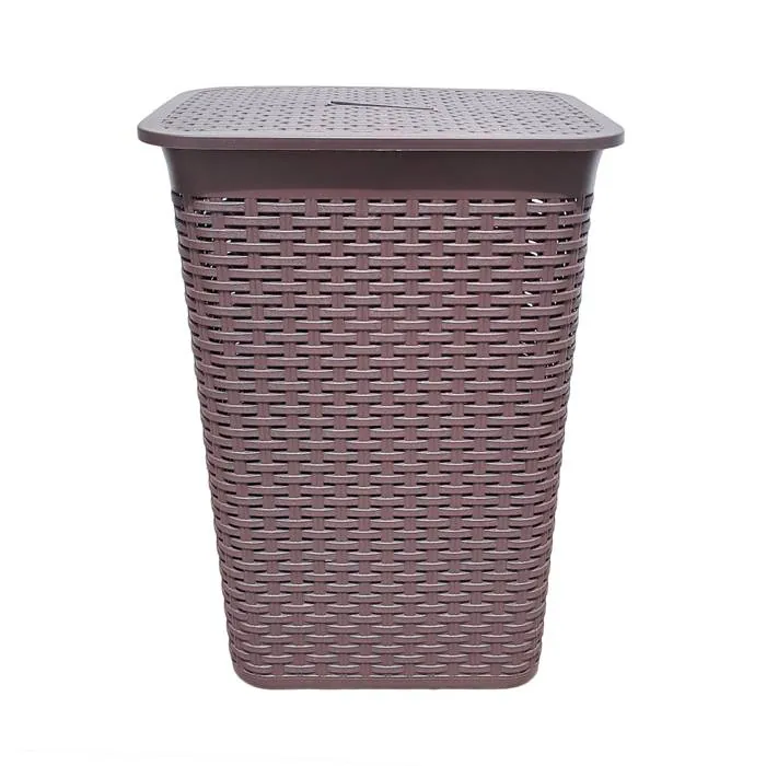 Cesto Ropa C/Tapa Simil Ratan Chocolate