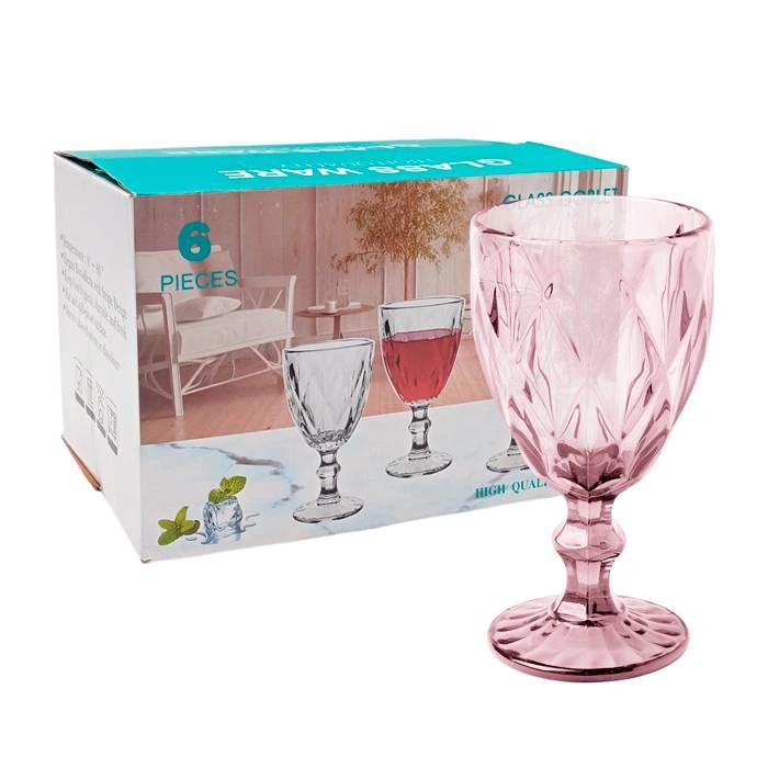 Copa Agua/Vino Rombos Rosa Pack X6