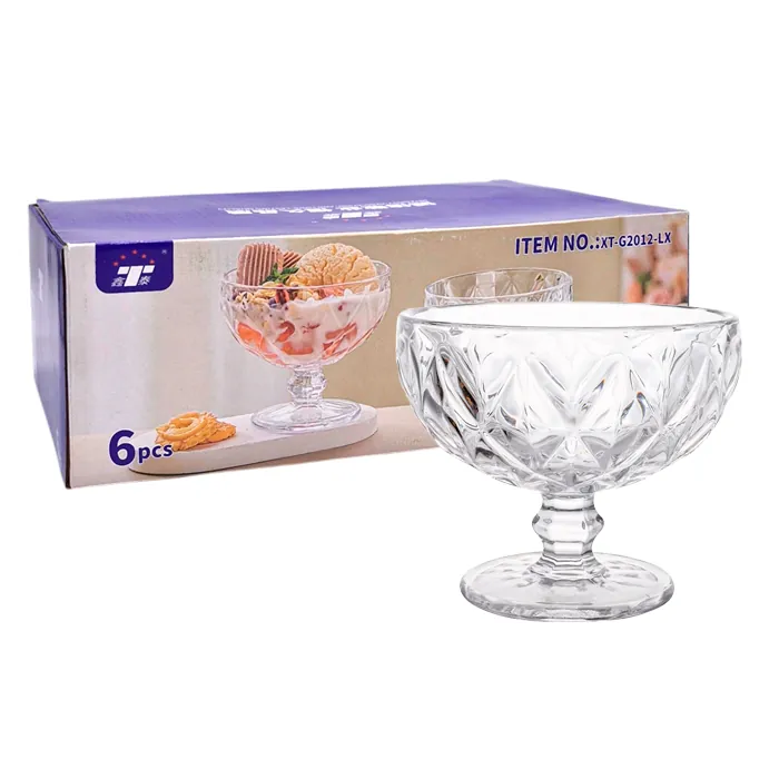 Copa Postre Vidrio Rombos Transp. Pack X6