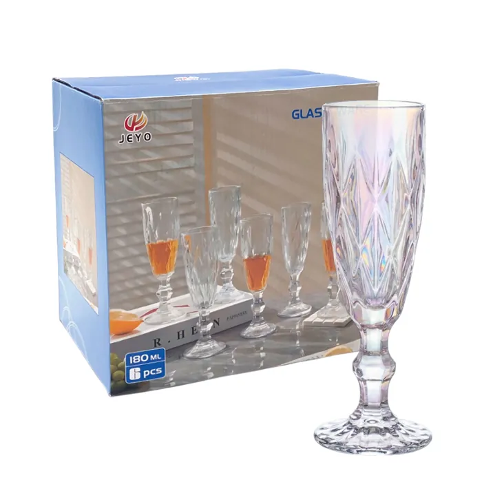 Copa Vidrio Flauta Rombos Tornasolado Pack X6