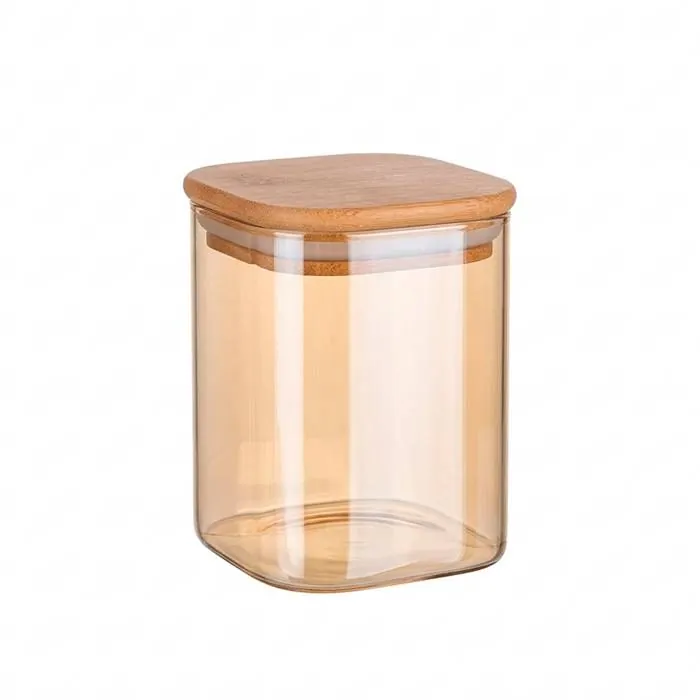 Frasco Vidrio Cuad. Ambar T/ Bambu 950Ml
