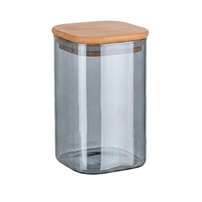 Frasco Vidrio Cuad. Fume T/ Bambu 1300Ml