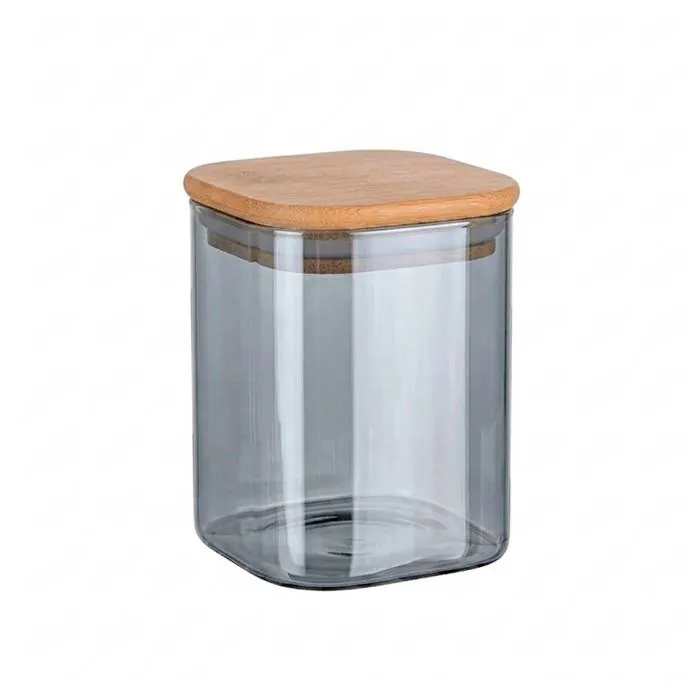 Frasco Vidrio Cuad. Fume T/ Bambu 950Ml