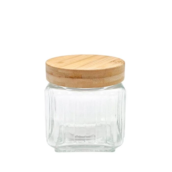 Frasco Vidrio Facetado Cuad. 1 Lt. T/Bambu