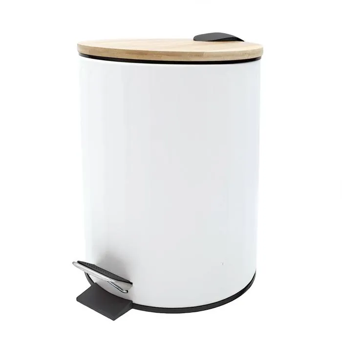 Residuo Pedal Acero Bambu 5 L Blanco