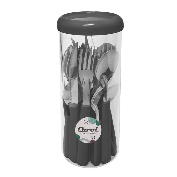 Set 24 Cubiertos Carol Fusion Pote Negro