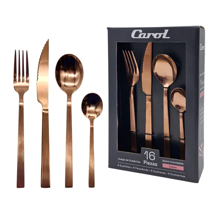 Set de 16 cubiertos de acero inoxidable color cobre Carol