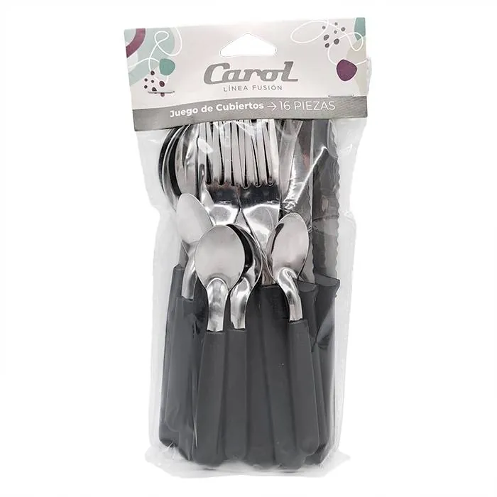 Set Cubiertos Carol 16 Pz Negro