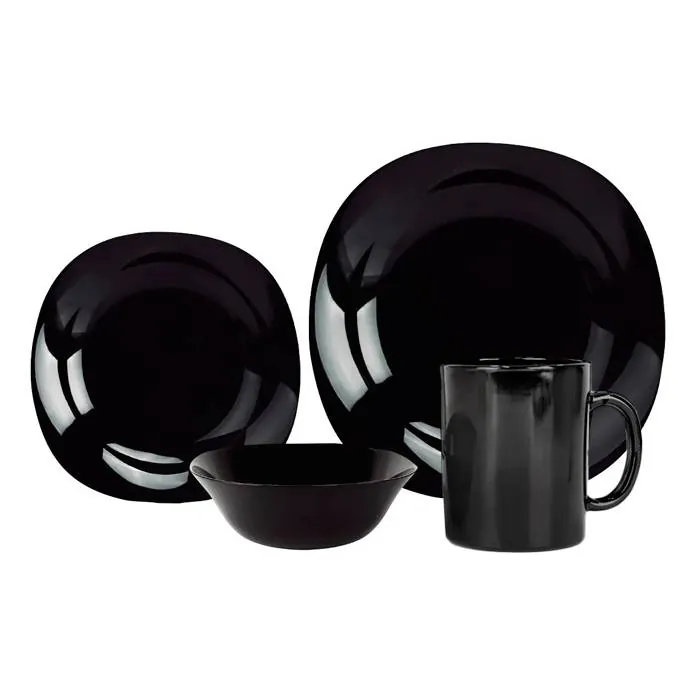 Set Vajilla 16Pz Opal Negro Carol Cuadrado