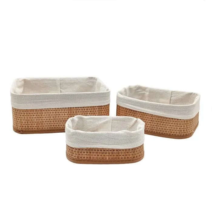 Set X3 Canasto Rectang. Bambu/Tela Blanca